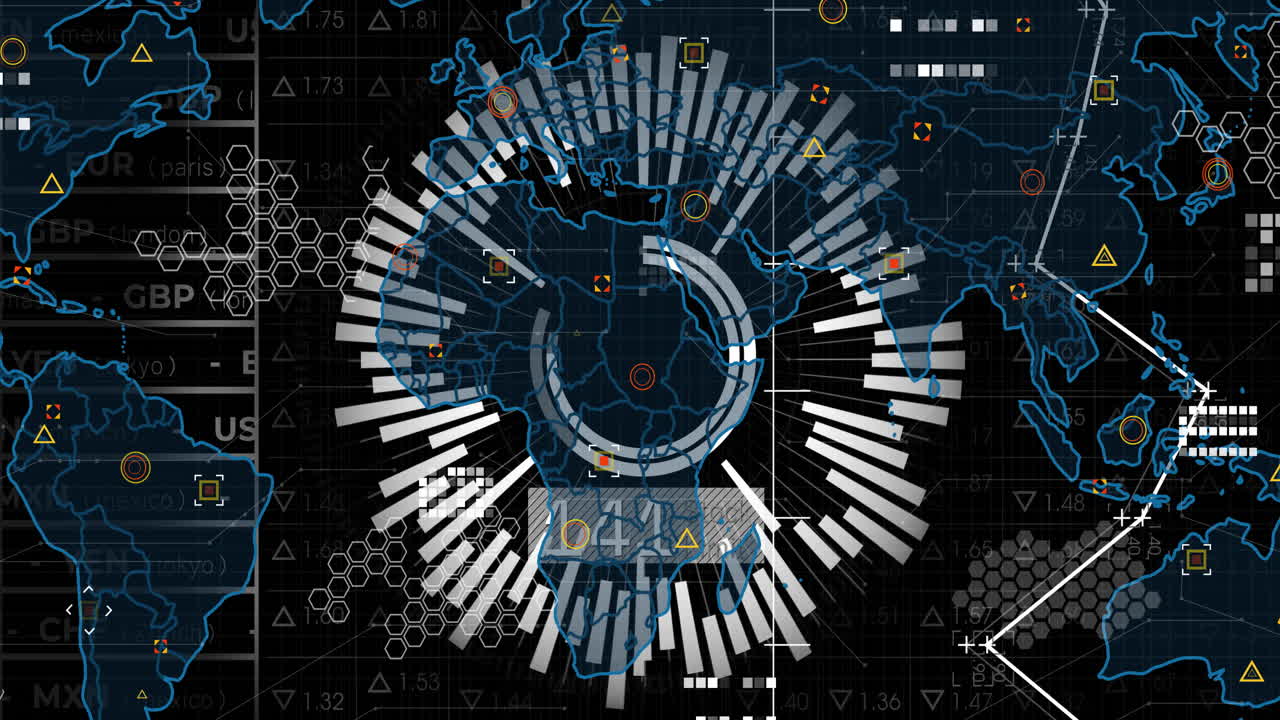 In school, creating animation of futuristic global map with circular bar graphs