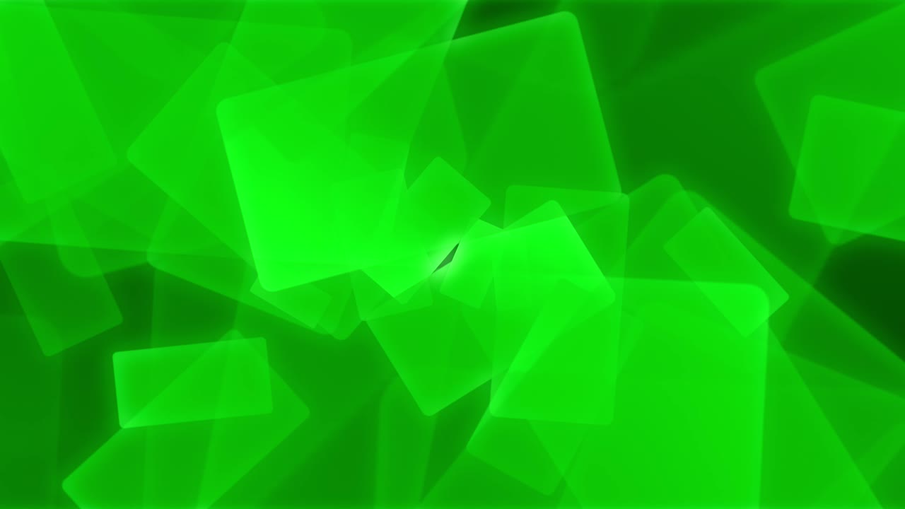 Rectángulos de bordes redondeados forman un bucle de animación de fondo verde, complejo y en constante evolución