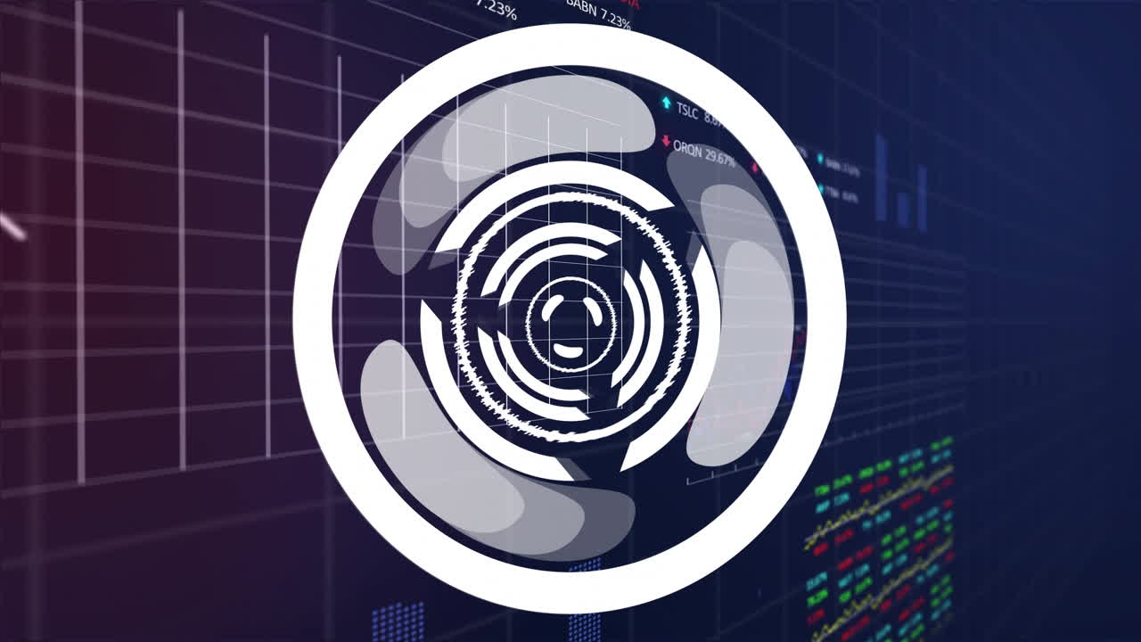 Animating circular target over financial charts and graphs in office