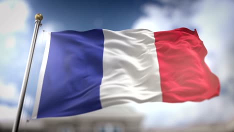 la bandera de francia ondeando en cámara lenta 3d con fondo de cielo azul - bucle sin costuras 4k