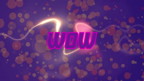 animation of wow text over colorful lights and glowing energy on blue background