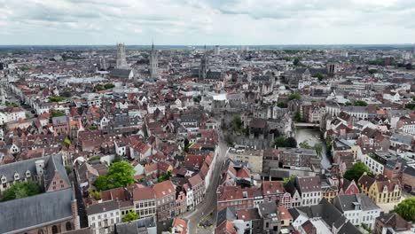ghent historical centre belgium panning drone aerial high angle