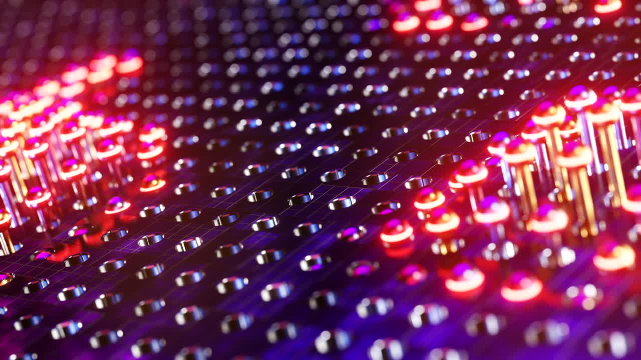 esferas rojas luminosas que se mueven en ondas. animación en bucle infinito