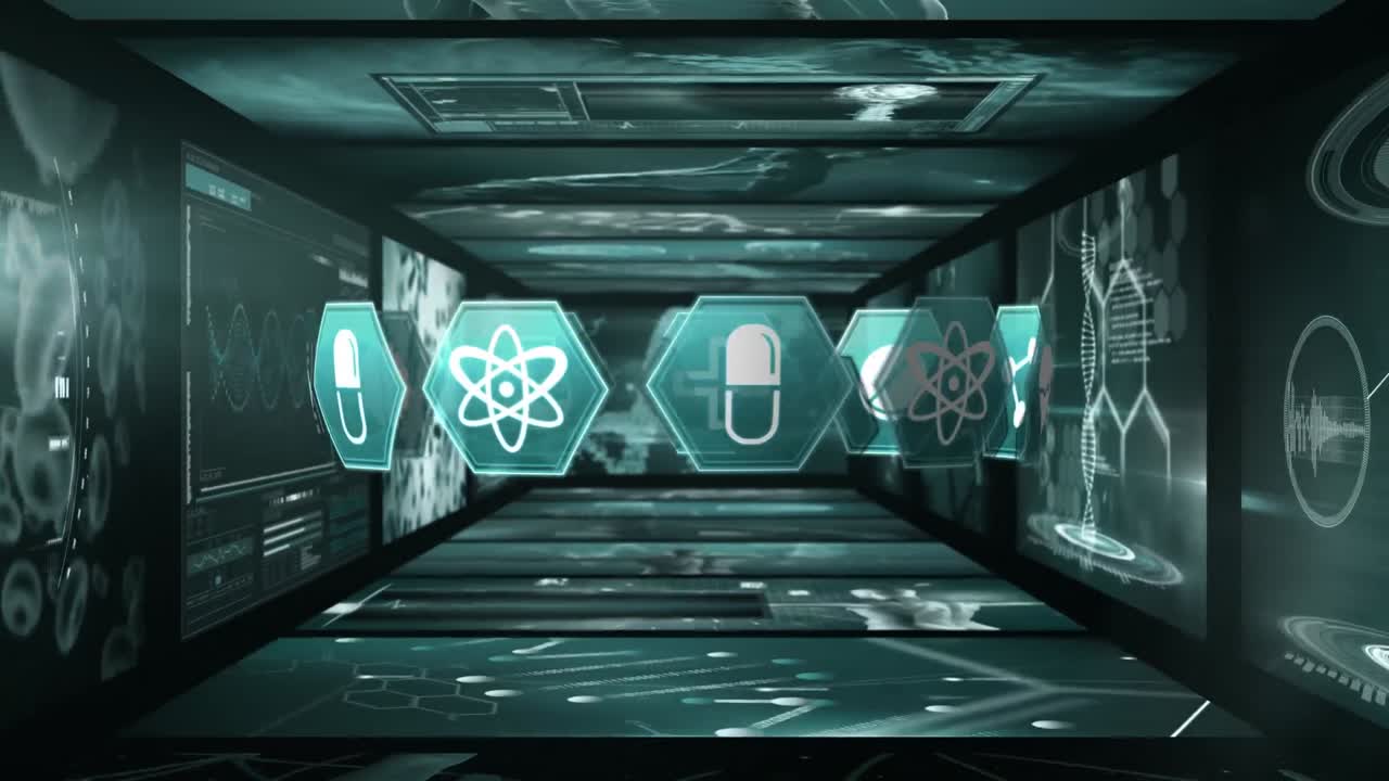 의료 아이콘과 데이터 처리에 대한 디지털로 생성된 비디오