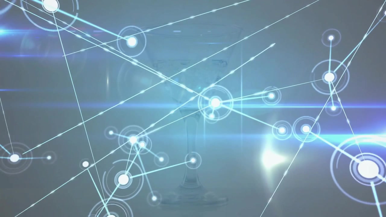 Haze filling frame node glowing nodes linking expanding streaks sweeping revealing cup outline