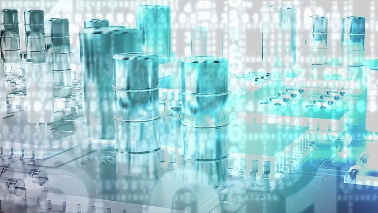 배경에서 떠다니는 숫자와 파란색 모양의 애니메이션