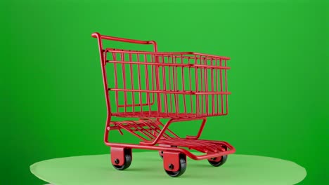 mercado de compras de automóviles signo de metal rojo en una mesa giratoria con pantalla verde para la eliminación de fondo