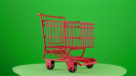 shopping car market red metal sign in a turntable with green screen for background removal