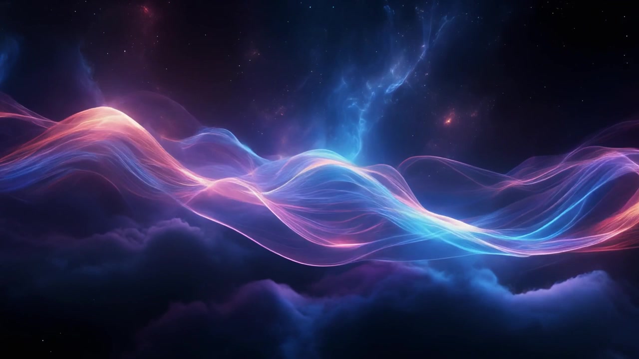 Abstract Glowing Energy Waves Flowing Through Cosmic Nebula