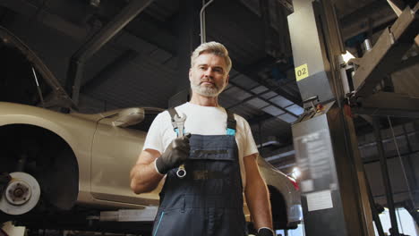 auto mechanic in garage with wrench