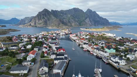 henningsvaer village at lofoten island, norway, scandinavia - aerial