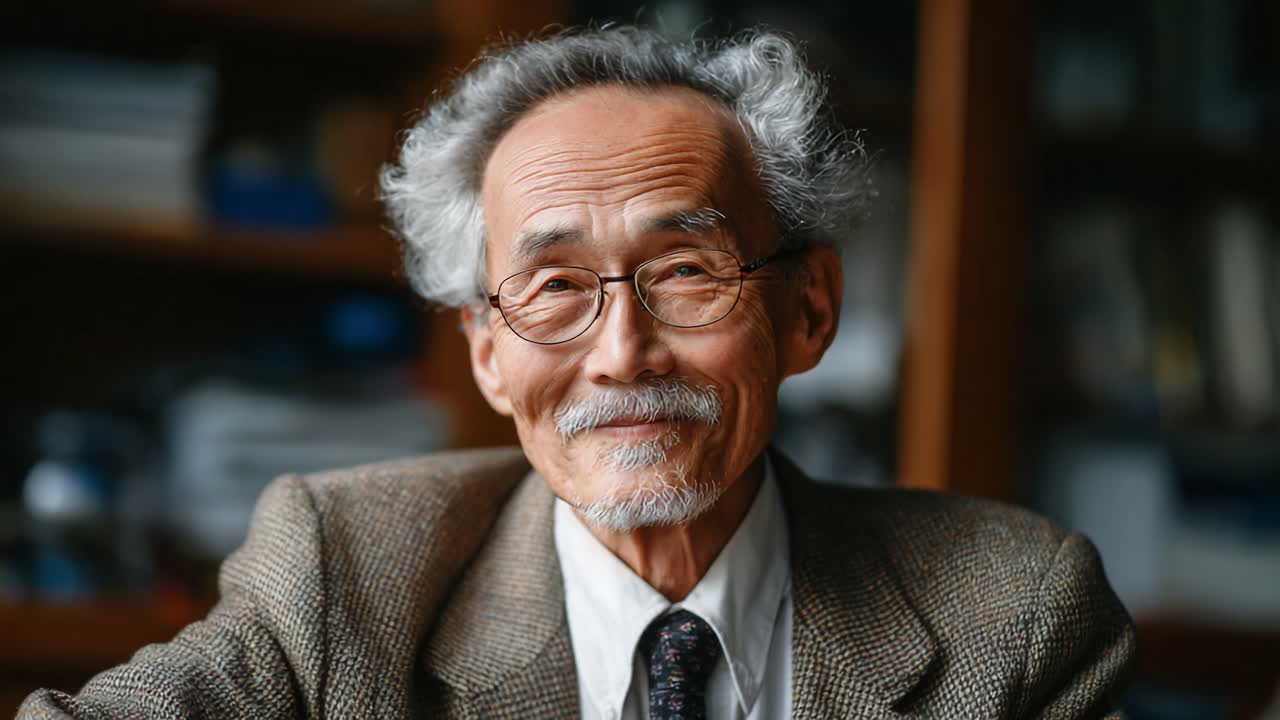 Anelderly scholar with a gentle smile shares wisdom and knowledge in a warm, inviting atmosphere, illustrating the beauty of life's experiences and the joy of connection