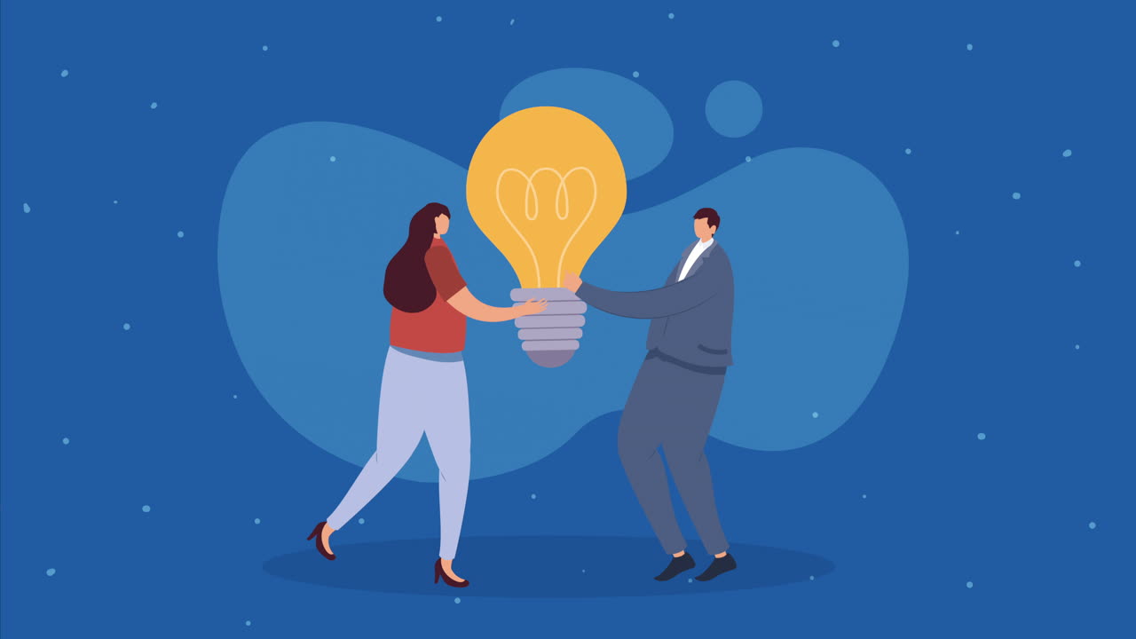 elegant business couple with bulb animation