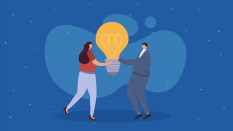 elegant business couple with bulb animation