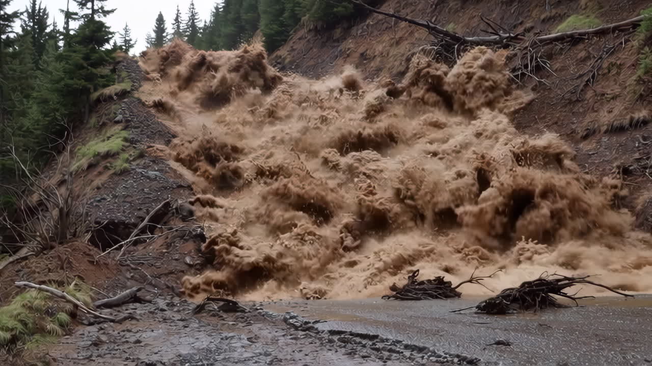 Powerful Flash Flood in Mountainous Terrain