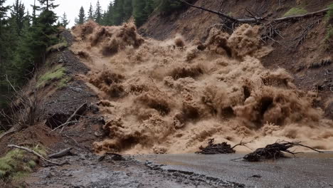 powerful flash flood in mountainous terrain