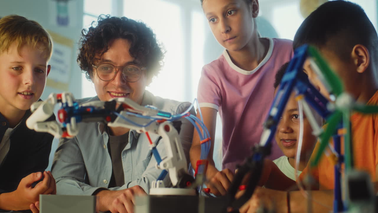 Kids learning about robotics in a classroom