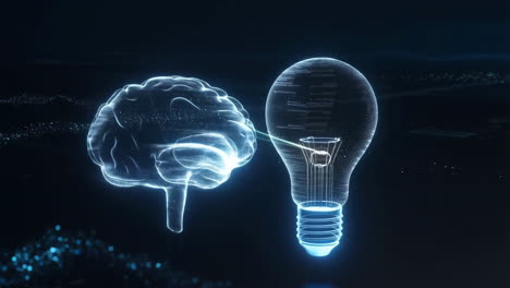 digital brain connected to light bulb: concept of ideas, intelligence, and innovation
