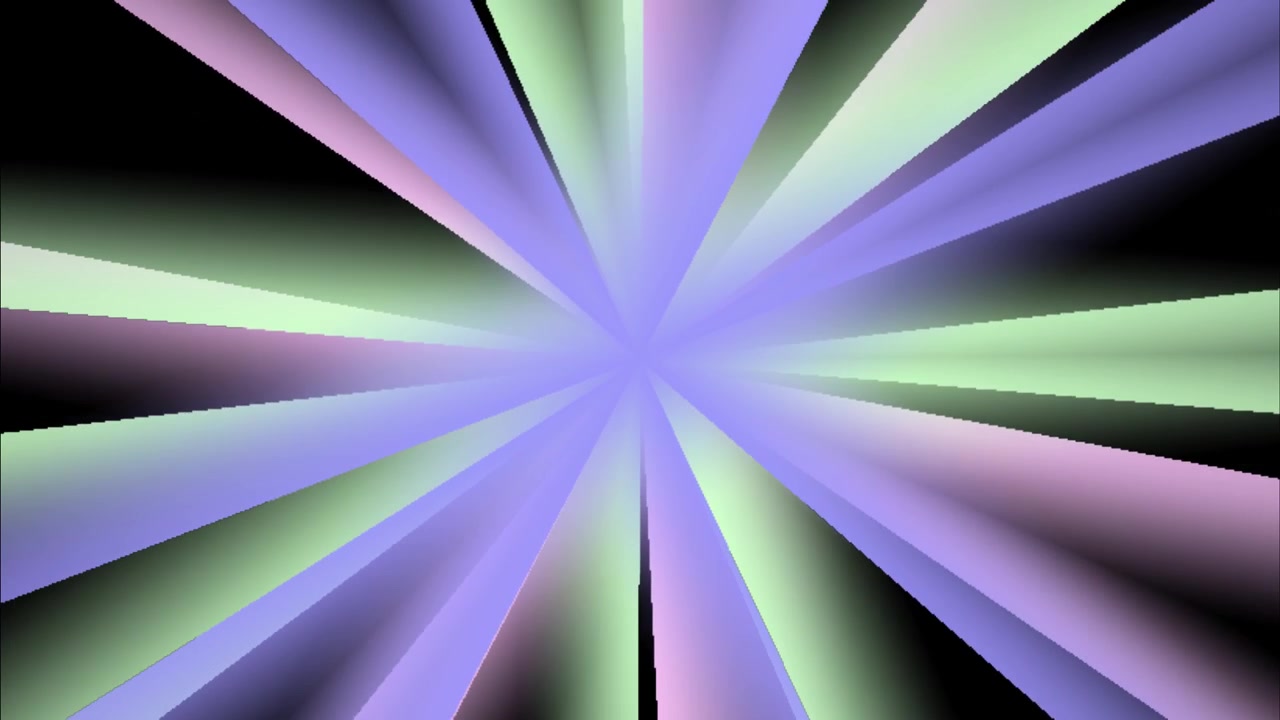 Raggi di luce radiali viola pastello e verde menta che ruotano in senso orario in un loop di animazione 3D.