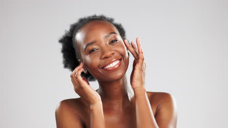 Black-woman,-face-and-beauty,-hands-and-facial