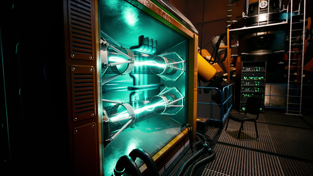 과학적 환경에서 첨단 에너지 기술을 보여주는 미래의 실험실