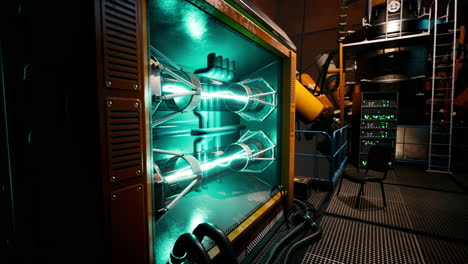 futuristic lab displaying advanced energy tech in a scientific setting