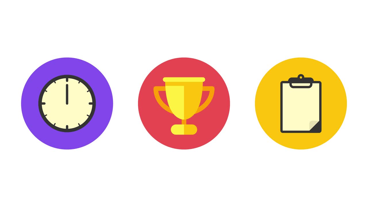 Business icons clock cup document. Animation icons. Transparent background