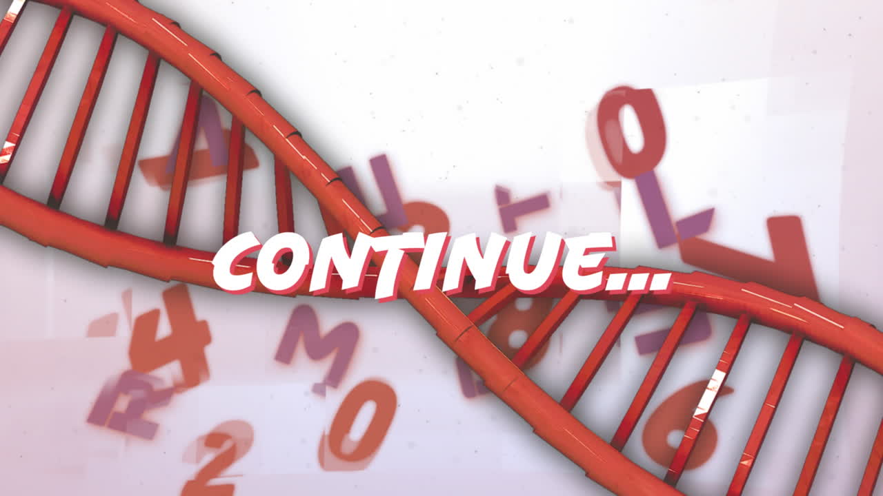 계속 회전하는 dna 사슬과 숫자의 애니메이션