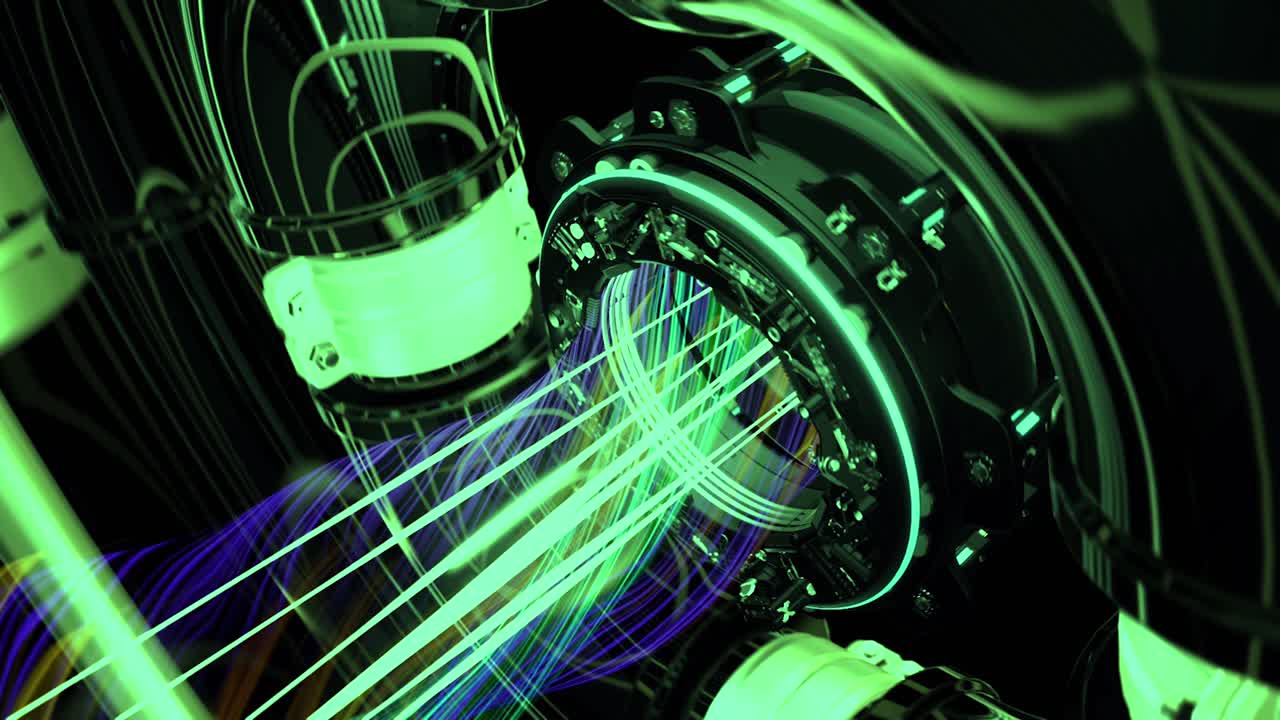 Futuristic Machine with Glowing Green Energy Streams