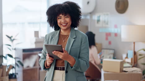 woman, tablet and small business e commerce
