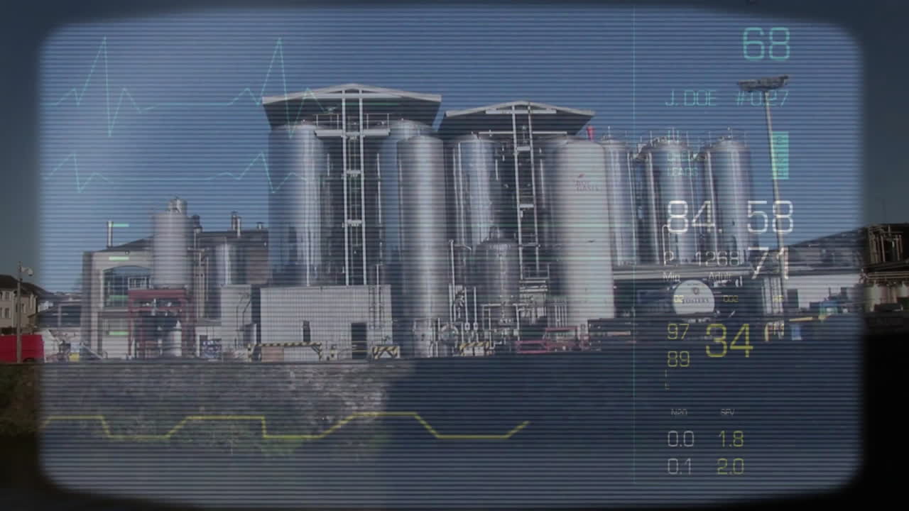 실로와 함께 산업 시설에 대한 데이터 처리 애니메이션