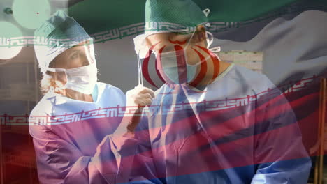 수술실에서 외과 의사 들 위 에 흔들리는 남 이란 의  ⁇ 발 의 애니메이션