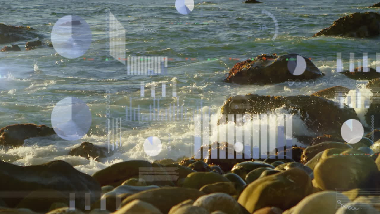 파도와 함께 바위 바가에 대한 데이터 시각화 및 분석 애니메이션