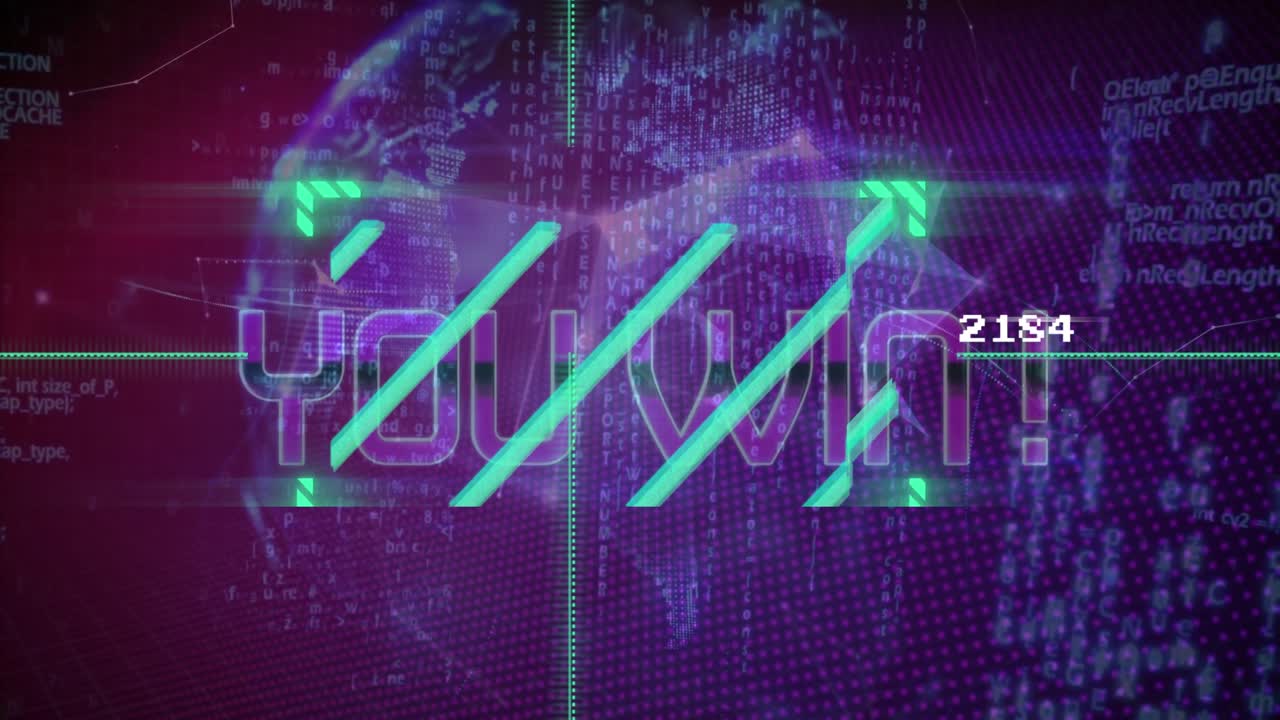 Animation of you win text over data processing