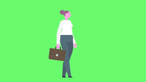 flat style graphics business woman character walking cycle with briefcase isolated animation