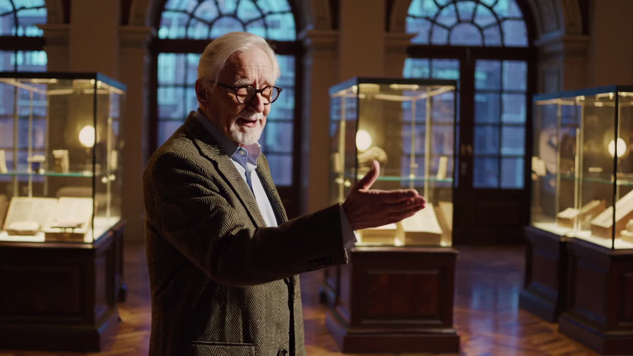 Elderly Museum Curator Giving a Tour