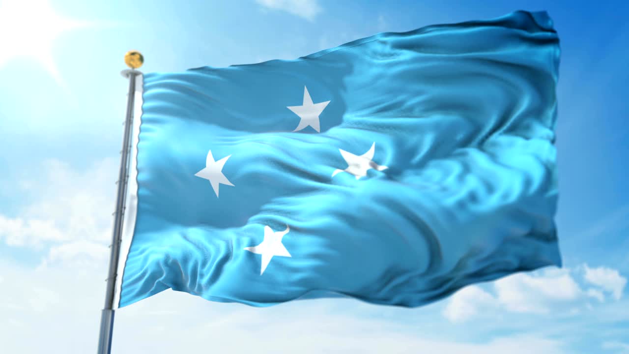 미크로네시아 발의 3d 렌더링 영상, 아름다운 섬유 천의 줄이 흔들리는 모습