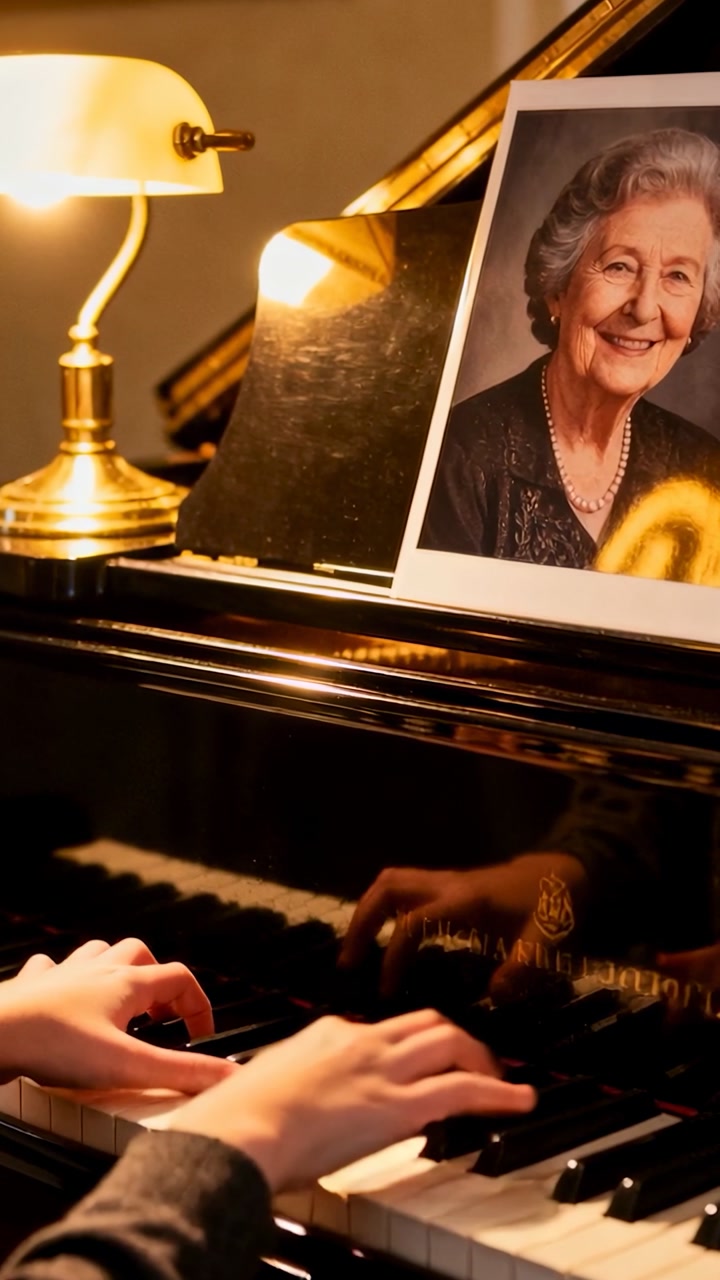 Vertical video: Framing player's hands playing piano for portrait at home beside lamp, in dark top