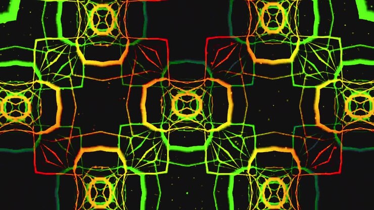 Dynamic Geometric Kaleidoscope Pattern with Pulsating Neon Colors