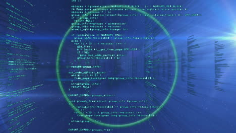Animation of scope scanning and data processing over dark background