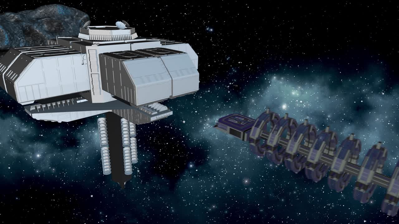 Space station for mining asteroids - rotation