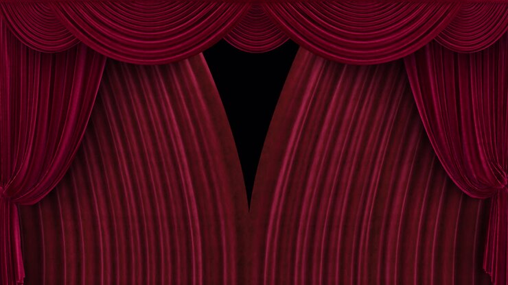 Tende teatrali di velluto rosso che si aprono con canale alfa