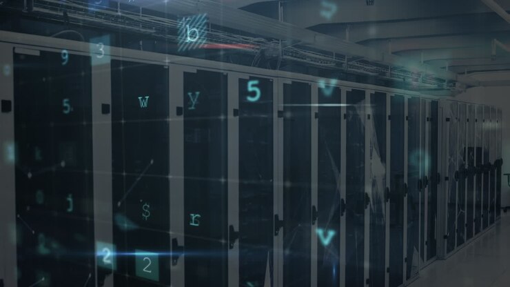 Animation of data processing over server room