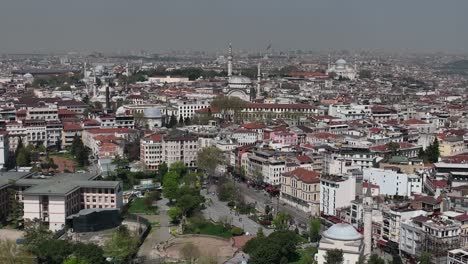 renovated blue mosque and hagia sophia drone video, april 2022 fatih, istanbul turkey