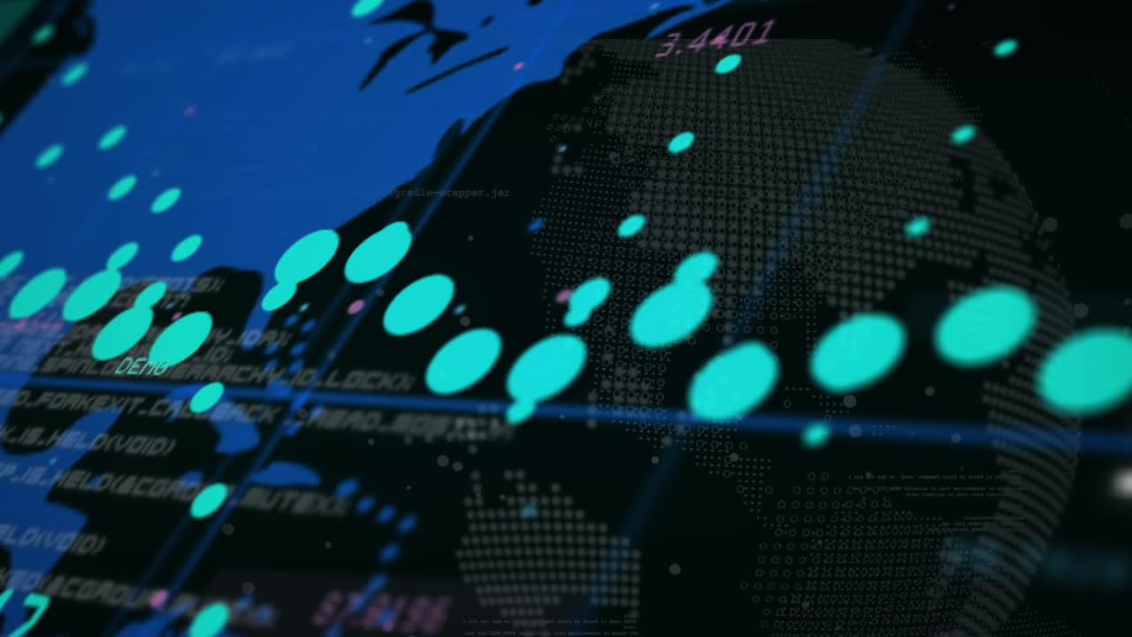 animación del procesamiento de datos sobre el globo sobre fondo negro
