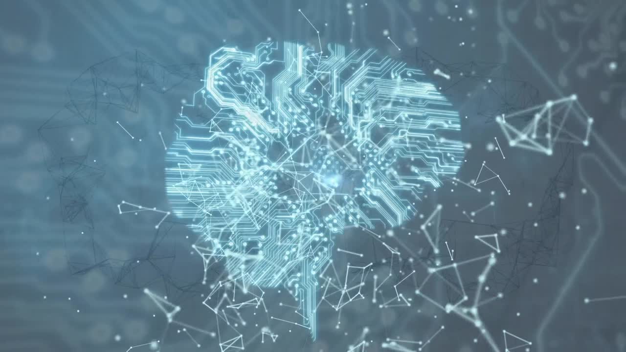 Animation of connections and brain over grey background