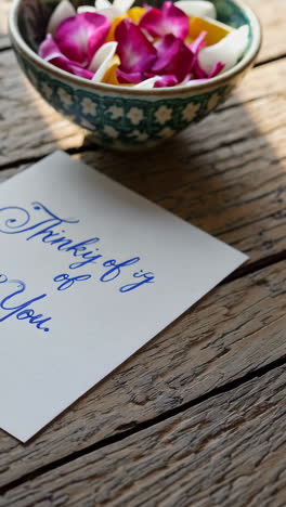 thank you card with rose petals