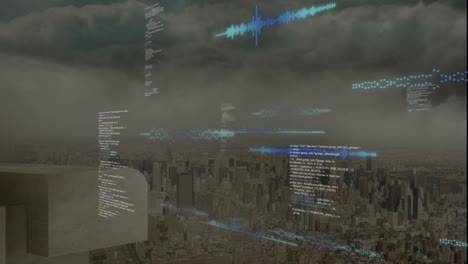 Animation-of-data-processing-against-aerial-view-of-cityscape