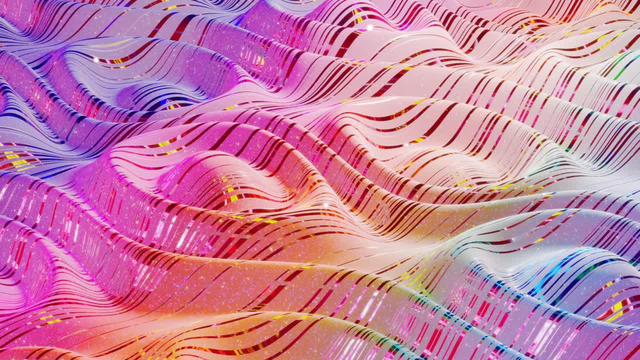 은 추상적인 배경, 크리스마스 장난감의 표면과 같은 아름다운 iridescent 파동 표면, 그라디언트 색상 및 흐름 파동, 무지개 반이고 매트 액체, 부드러운 부드러운 애니메이션.