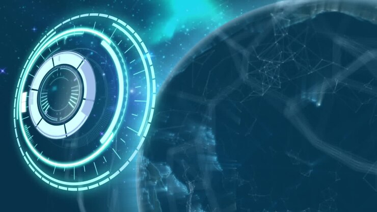 Animation of scope scanning over network of connections and globe